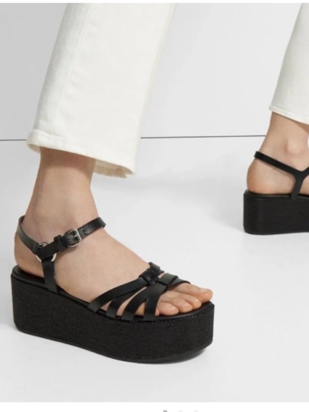 THEORY Black Cross Platform Leather 100%  Sandals size US9 EU 40 no box